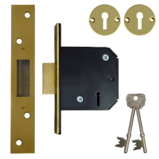 WILLENHALL LOCKS M1 5 Lever Deadlock 75mm Keyed To Differ  - Polished Brass
