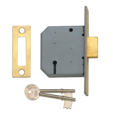 UNION 2177 3 Lever Deadlock 64mm Keyed To Differ  - Polished Lacquered Brass