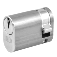 UNION 2x8 Oval Half Cylinder To Suit 2332 Oval Profile Nightlatches 40mm 30/10 Keyed To Differ  - Satin Chrome
