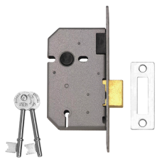 UNION 2157 3 Lever Deadlock 64mm Keyed To Differ - Satin Chrome