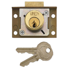 UNION 4138 Cylinder Springbolt Cupboard / Till Lock 50mm Keyed To Differ  - Polished Lacquered Brass