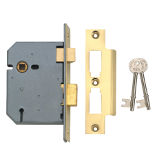UNION 2277 3 Lever Sashlock 75mm Keyed To Differ  - Polished Lacquered Brass