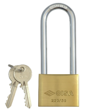 CISA 22011 KD Long Shackle  Padlock 50mm Keyed To Differ  - Brass