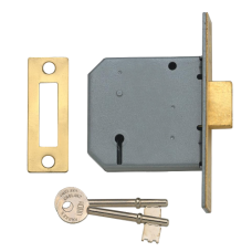 UNION 2177 3 Lever Deadlock 75mm PB Keyed To Differ  - Polished Lacquered Brass