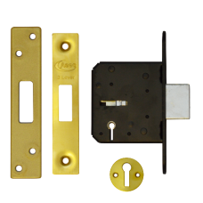 ASEC 3 Lever Deadlock 64mm Keyed To Differ  - Polished Brass