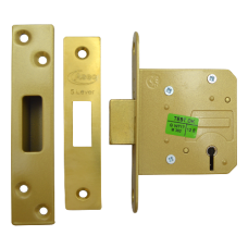 ASEC 5 Lever Deadlock 64mm Keyed To Differ  - Polished Brass
