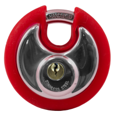 Asec Coloured Discus Padlock Red Bumper - Chrome Plated - Red Bumper