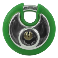 Asec Coloured Discus Padlock Green Bumper - Chrome Plated - Green Bumper