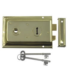 ASEC 1 Lever Double Handed Flanged Rimlock - 150mm Brass - Polished Brass