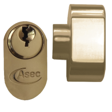 ASEC 5-Pin Oval Key & Turn Cylinder 70mm 35/T35 30/10/T30 Keyed To Differ  - Polished Brass