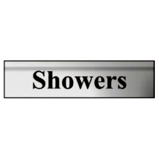 ASEC `Showers` 200mm X 50mm  Self Adhesive Sign Silver - Chrome Plated