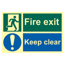 ASEC `Fire Escape Keep Clear` Sign  300mm x 200mm  - Photoluminescent