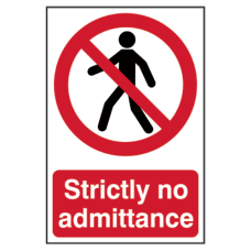 ASEC `Strictly No Admittance` Sign 200mm x 300mm  - Red & White