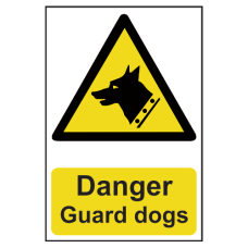 ASEC `Danger: Guard Dogs` Sign 200mm x 300mm  - Black & Yellow