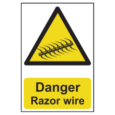 ASEC `Danger: Razor Wire` Sign 200mm x 300mm  - Black & Yellow