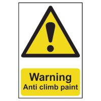 ASEC `Warning: Anti Climb Paint` Sign 200mm x 300mm  - Black & Yellow