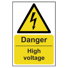 ASEC `Danger: High Voltage` Sign 200mm x 300mm  - Black & Yellow