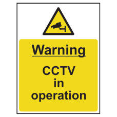 ASEC `Warning: CCTV In Operation` Sign 300mm x 400mm  - Black & Yellow