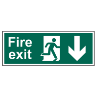 ASEC Fire Exit Arrow Direction Sign 400mm x 150mm Down - Green & White