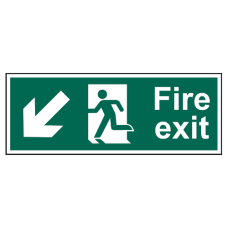 ASEC Fire Exit Arrow Direction Sign 400mm x 150mm Down/Left - Green & White
