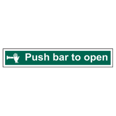 ASEC `Push Bar To Open` Sign 600mm x 100mm  - Green & White