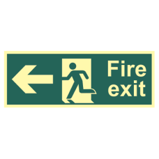 ASEC Photoluminescent Fire Exit Arrow Direction Sign 400mm x 150mm Left - Green & White - Photoluminescent