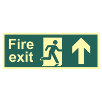 ASEC Photoluminescent Fire Exit Arrow Direction Sign 400mm x 150mm Up - Green & White - Photoluminescent