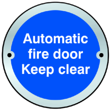 ASEC Sign `Automatic Fire Door Keep Clear` 75mm Satin Anodised Aluminium - Blue & White
