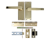 ASEC Victorian Handle Latch Pack Plated Straight Lever With Latch & Hinges