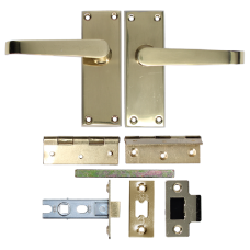 ASEC Victorian Handle Latch Pack Plated Straight Lever With Latch & Hinges