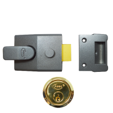 ASEC AS15 & AS19 Deadlocking Nightlatch 60mm  - Dull Metal Grey Case & Polished Brass Cylinder