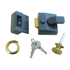 ASEC AS14 & AS18 Non-Deadlocking Nightlatch 40mm Case Cyl  - Dull Metal Grey Case & Polished Brass Cylinder