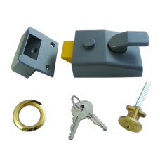ASEC AS14 & AS18 Non-Deadlocking Nightlatch 60mm Case Cyl  - Dull Metal Grey Case & Polished Brass Cylinder