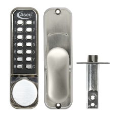 ASEC AS3300 Series Round Knob Operated Easy Code Change Digital Lock With Optional Holdback & 60mm Latch AS3302  - Stainless Steel PVD