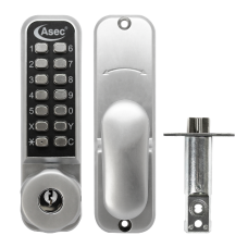 ASEC AS3300 Series Easy Code Change Digital Lock With Key Override Optional Holdback & 60mm Latch AS3303 60mm Latch  - Satin Chrome