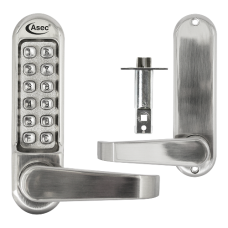 ASEC AS4300 Series Lever Operated Digital Lock With Clutched Handle & 60mm Latch AS4302 Free Passage  - Stainless Steel