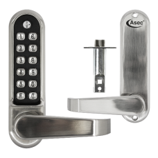 ASEC AS4300 Series Lever Operated Easy Code Change Digital Lock With Optional Free Passage & 60mm Latch AS4303  - Stainless Steel