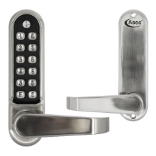 ASEC AS4300 Series Lever Operated Easy Code Change Digital Lock With Optional Free Passage No Latch AS4306  - Stainless Steel