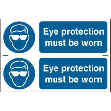 ASEC `Eye Protection Must Be Worn` 300mm x 100mm PVC Self Adhesive Sign 2 Per Sheet - Blue & White