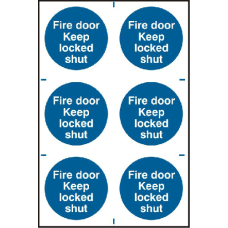 ASEC `Fire Door Keep Locked Shut` 200mm x 300mm PVC Self Adhesive Sign 6 Per Sheet - Blue & White