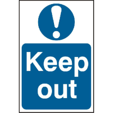 ASEC `Keep Out` 200mm x 300mm PVC Self Adhesive Sign 1 Per Sheet - Blue & White