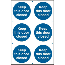 ASEC `Keep This Door Closed` 200mm x 300mm PVC Self Adhesive Sign 6 Per Sheet - Blue & White