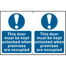ASEC `This Door Must Be Kept Unlocked When Premises Are Occupied` 200mm x 300mm PVC Self Adhesive Sign 2 Per Sheet - Blue & White