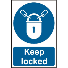 ASEC `Keep Locked` 200mm x 300mm PVC Self Adhesive Sign 1 Per Sheet - Blue & White