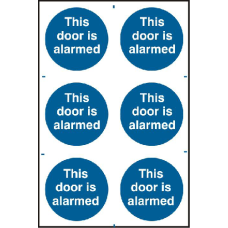 ASEC `This Door Is Alarmed` 200mm x 300mm PVC Self Adhesive Sign 6 Per Sheet - Blue & White