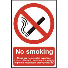 ASEC `No Smoking` 200mm x 300mm PVC Self Adhesive Sign Option 3 - Red & White