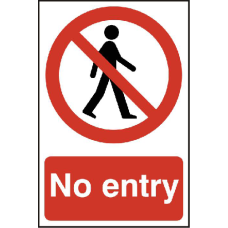 ASEC `No Entry` 200mm x 300mm PVC Self Adhesive Sign 1 Per Sheet - Red & White