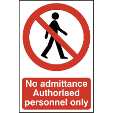 ASEC `No Admittance Authorised Personnel Only` 200mm x 300mm PVC Self Adhesive Sign 1 Per Sheet - Red & White