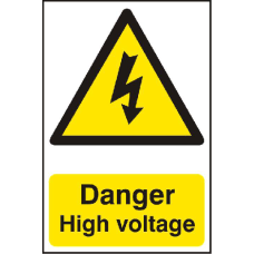 ASEC `Danger High Voltage` 200mm x 300mm PVC Self Adhesive Sign 1 Per Sheet - White