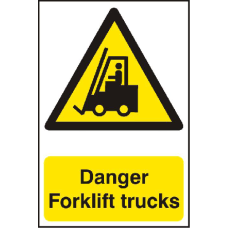ASEC `Danger Forklift Trucks` 200mm x 300mm PVC Self Adhesive Sign 1 Per Sheet - White